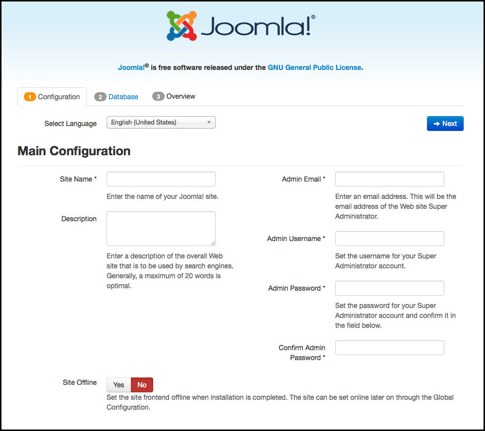  The first page of your new Joomla installation 